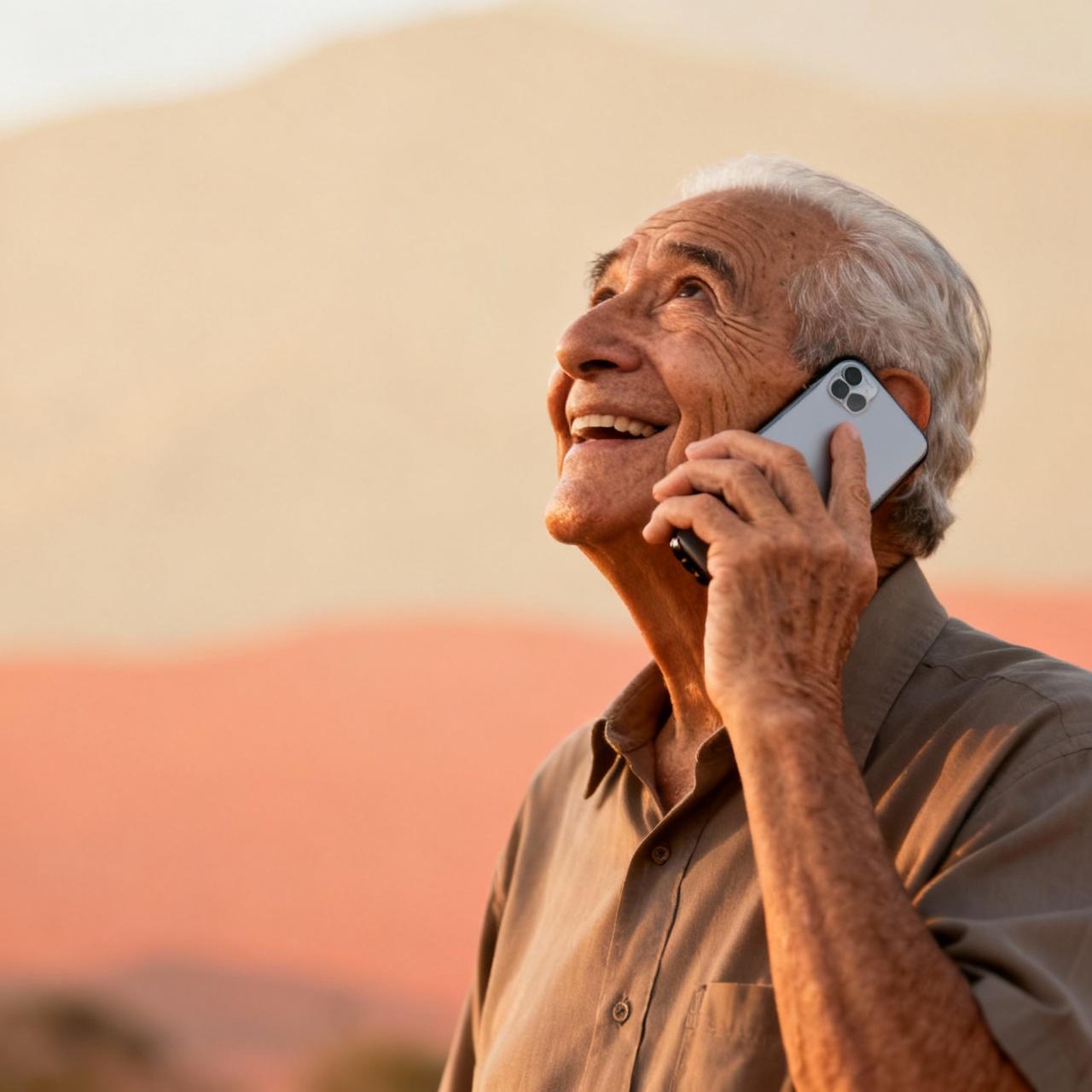 Senior man with hopeful expression outdoors, representing the daily connection Abila provides
