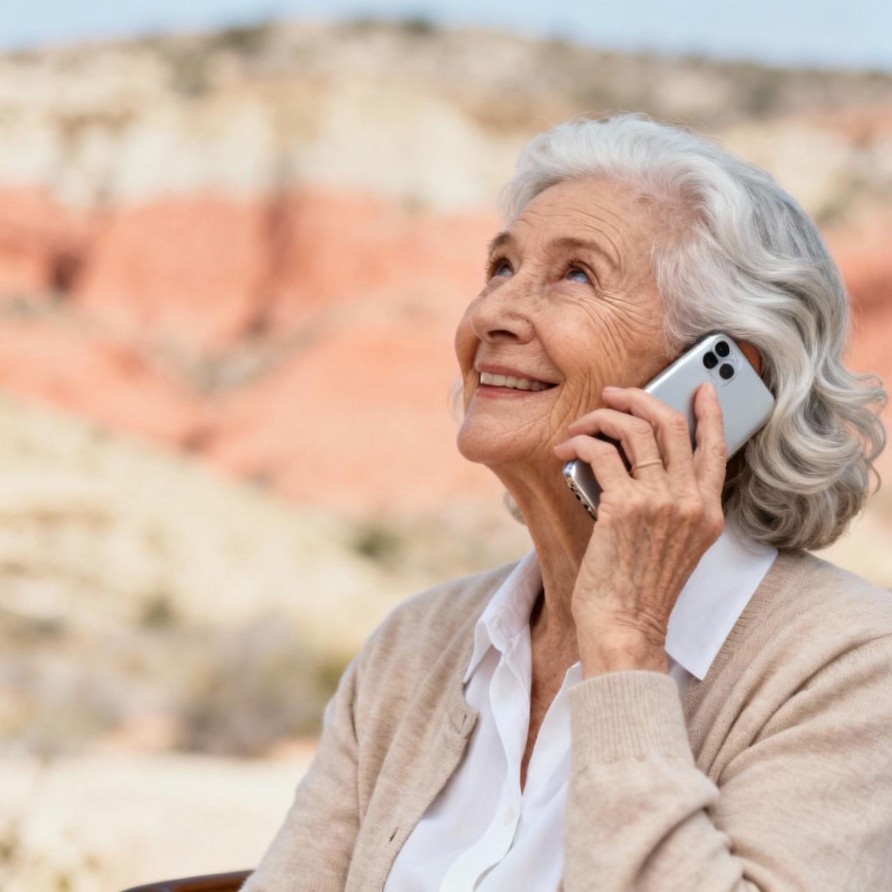 Senior woman having a warm outdoor conversation